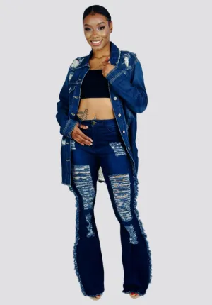 Frayed Midi Denim Jacket