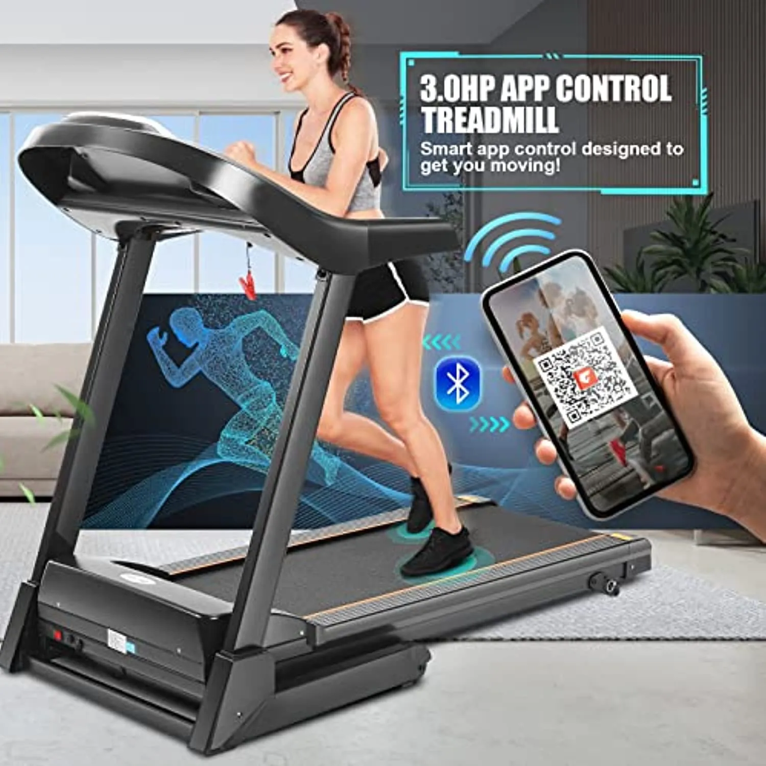 FUNMILY Folding Treadmill 3.25HP with Automatic Incline, 300 lbs Weight Capacity, 3.92ft x 1.41ft Wide Tread Belt, Electric Walking Running Treadmill Machine for Home