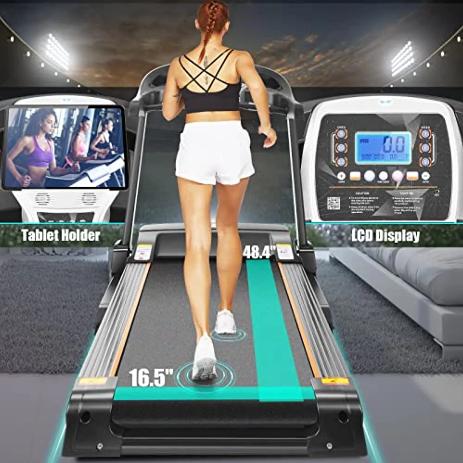 FUNMILY Folding Treadmill 3.25HP with Automatic Incline, 300 lbs Weight Capacity, 3.92ft x 1.41ft Wide Tread Belt, Electric Walking Running Treadmill Machine for Home