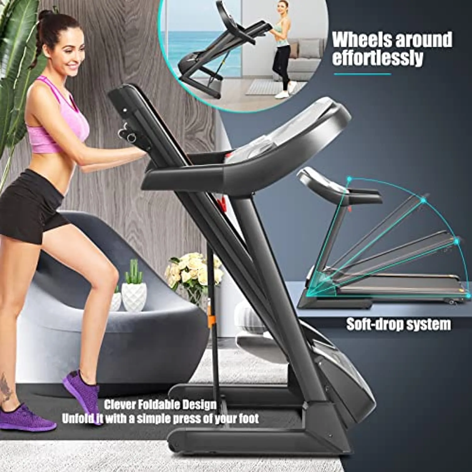 FUNMILY Folding Treadmill 3.25HP with Automatic Incline, 300 lbs Weight Capacity, 3.92ft x 1.41ft Wide Tread Belt, Electric Walking Running Treadmill Machine for Home