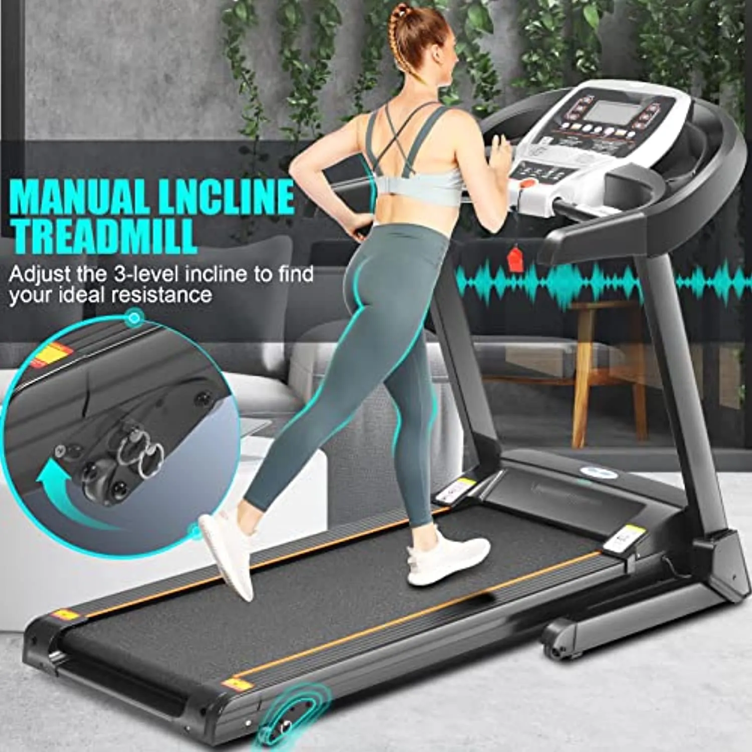 FUNMILY Folding Treadmill 3.25HP with Automatic Incline, 300 lbs Weight Capacity, 3.92ft x 1.41ft Wide Tread Belt, Electric Walking Running Treadmill Machine for Home