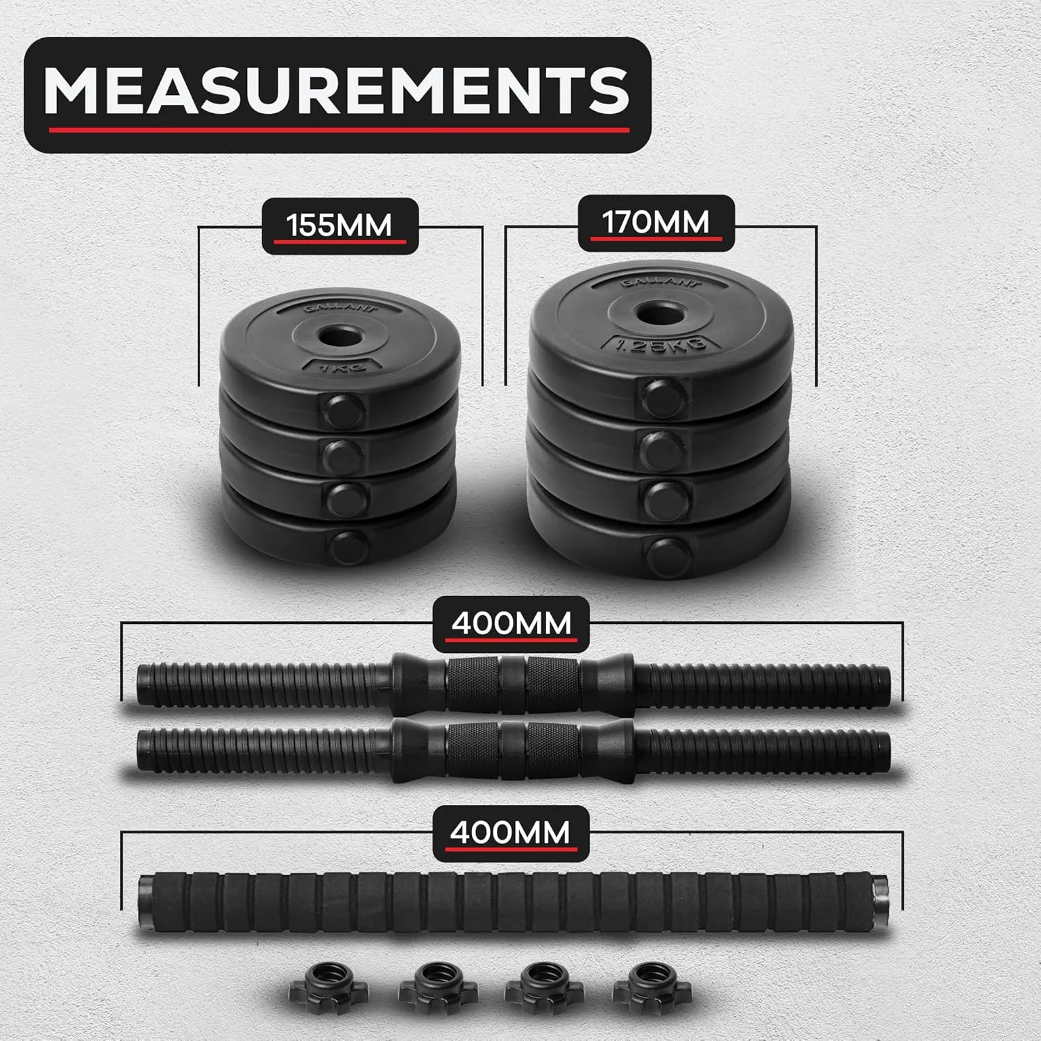 Gallant 10kg-20kg Adjustable Dumbbells Set, 2 in 1 Dumbbells and Barbell Hand Free Weights Dumbbells Set - Bar Weight Sets