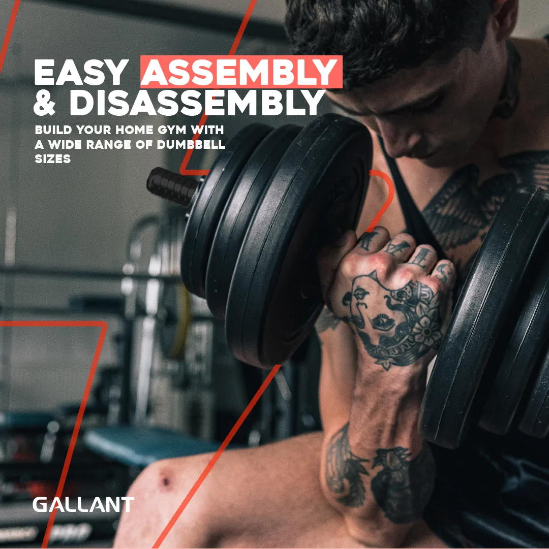 Gallant 10kg-20kg Adjustable Dumbbells Set, 2 in 1 Dumbbells and Barbell Hand Free Weights Dumbbells Set - Bar Weight Sets