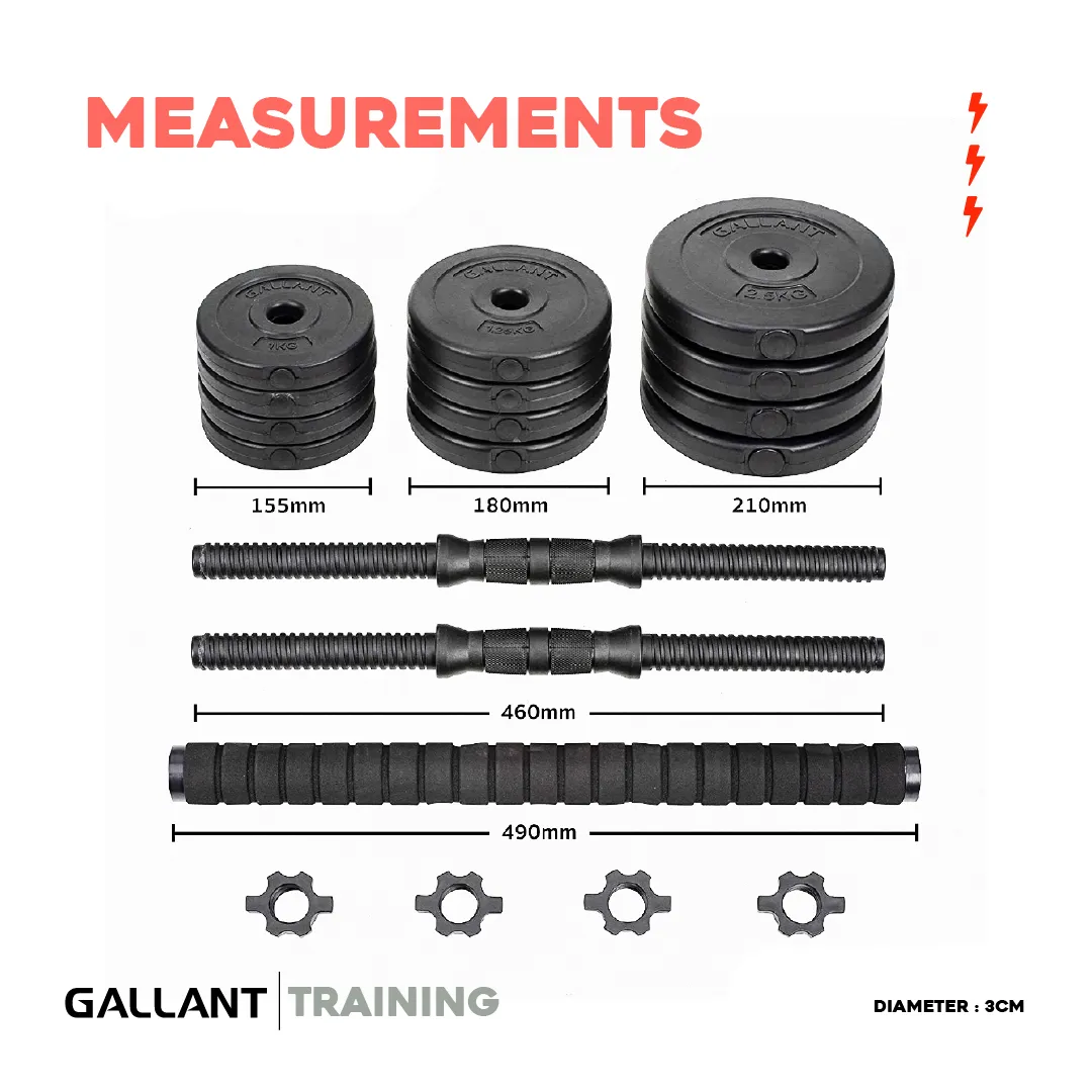 Gallant 10kg-20kg Adjustable Dumbbells Set, 2 in 1 Dumbbells and Barbell Hand Free Weights Dumbbells Set - Bar Weight Sets