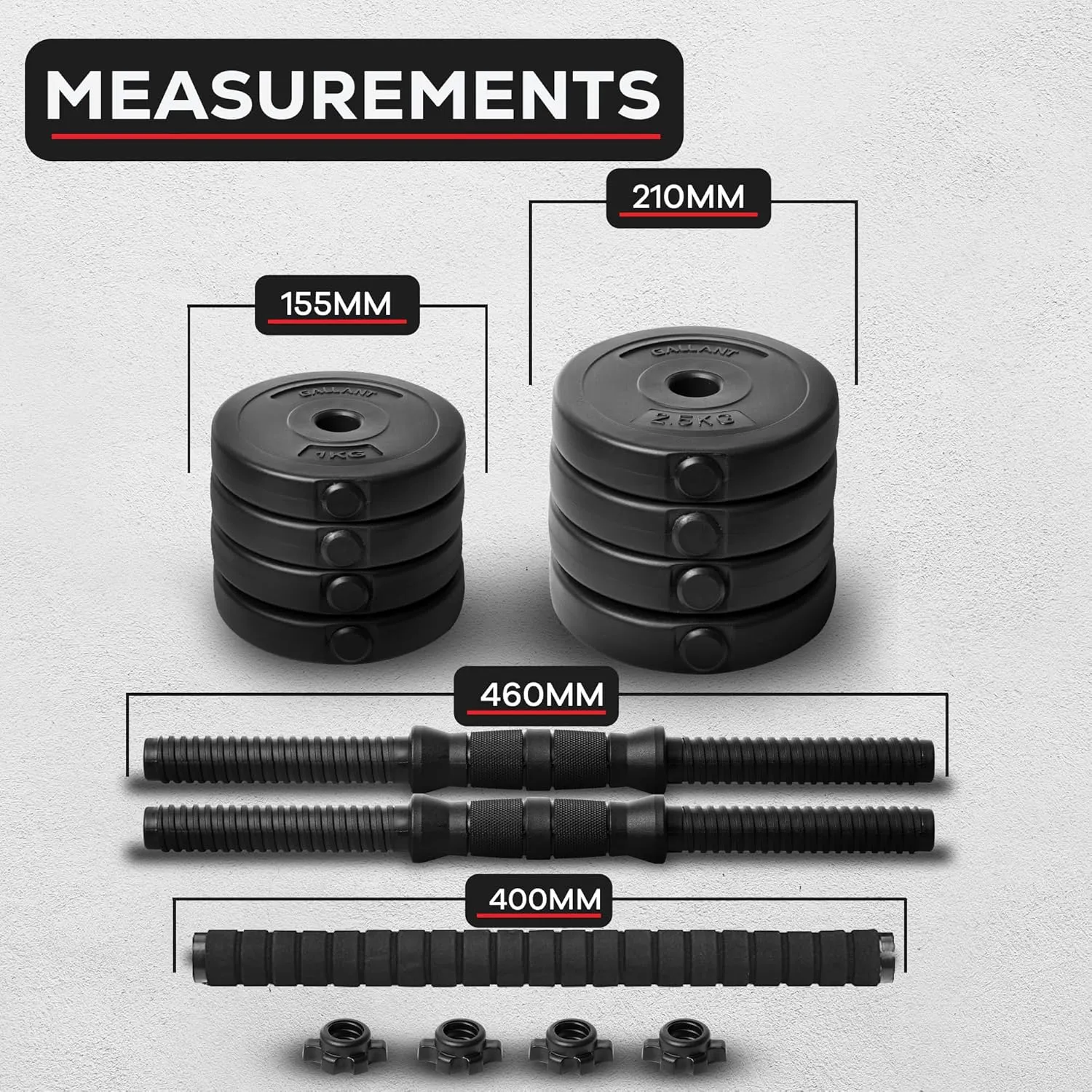 Gallant 10kg-20kg Adjustable Dumbbells Set, 2 in 1 Dumbbells and Barbell Hand Free Weights Dumbbells Set - Bar Weight Sets