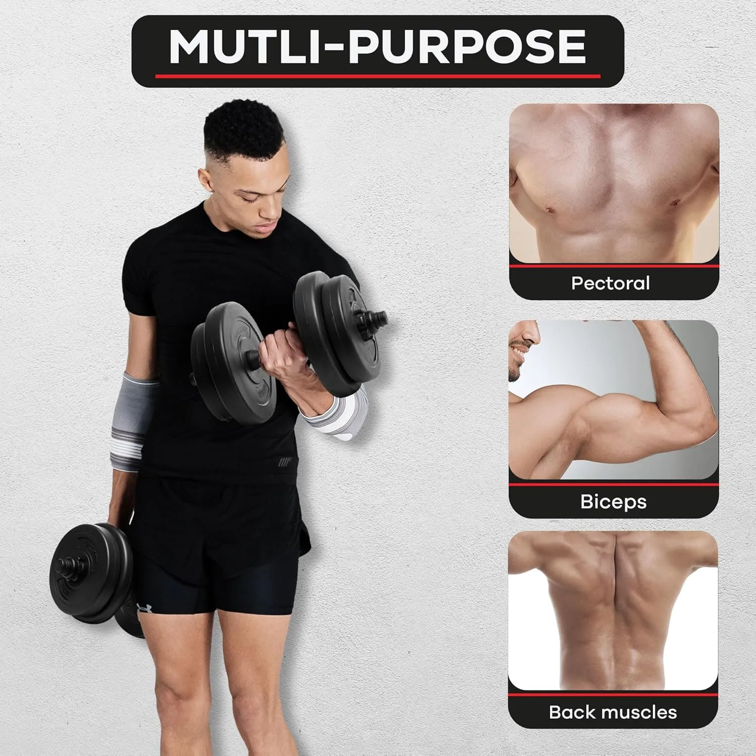 Gallant 10kg-20kg Adjustable Dumbbells Set, 2 in 1 Dumbbells and Barbell Hand Free Weights Dumbbells Set - Bar Weight Sets