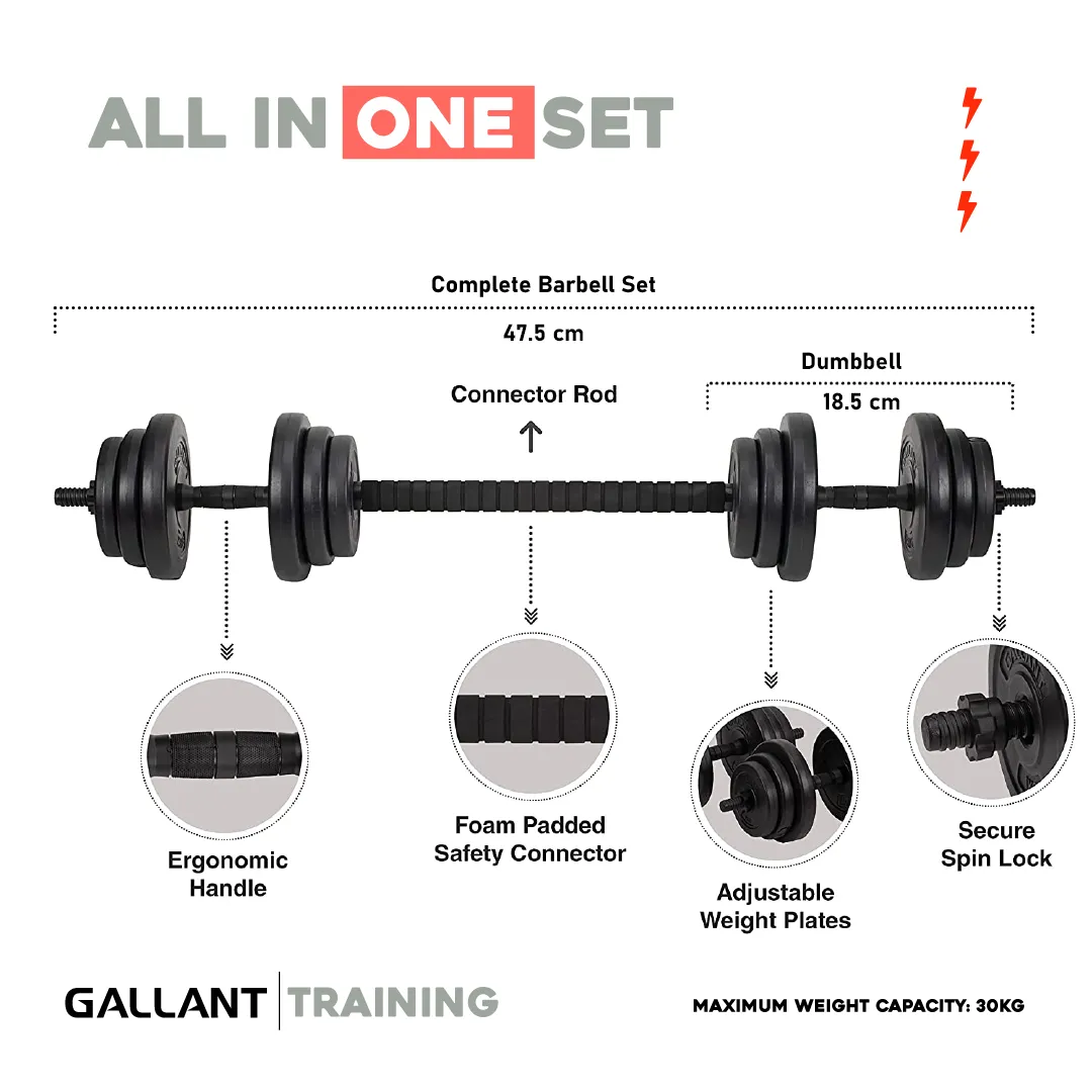 Gallant 10kg-20kg Adjustable Dumbbells Set, 2 in 1 Dumbbells and Barbell Hand Free Weights Dumbbells Set - Bar Weight Sets