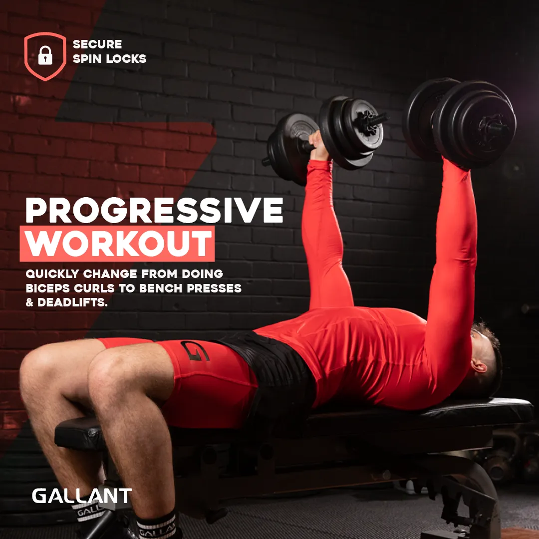 Gallant 10kg-20kg Adjustable Dumbbells Set, 2 in 1 Dumbbells and Barbell Hand Free Weights Dumbbells Set - Bar Weight Sets
