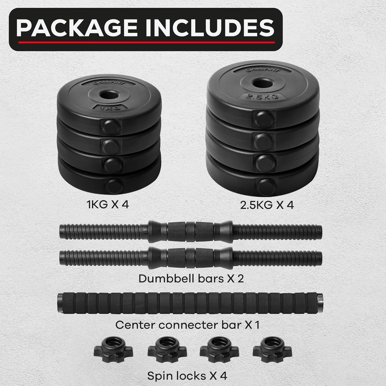 Gallant 10kg-20kg Adjustable Dumbbells Set, 2 in 1 Dumbbells and Barbell Hand Free Weights Dumbbells Set - Bar Weight Sets