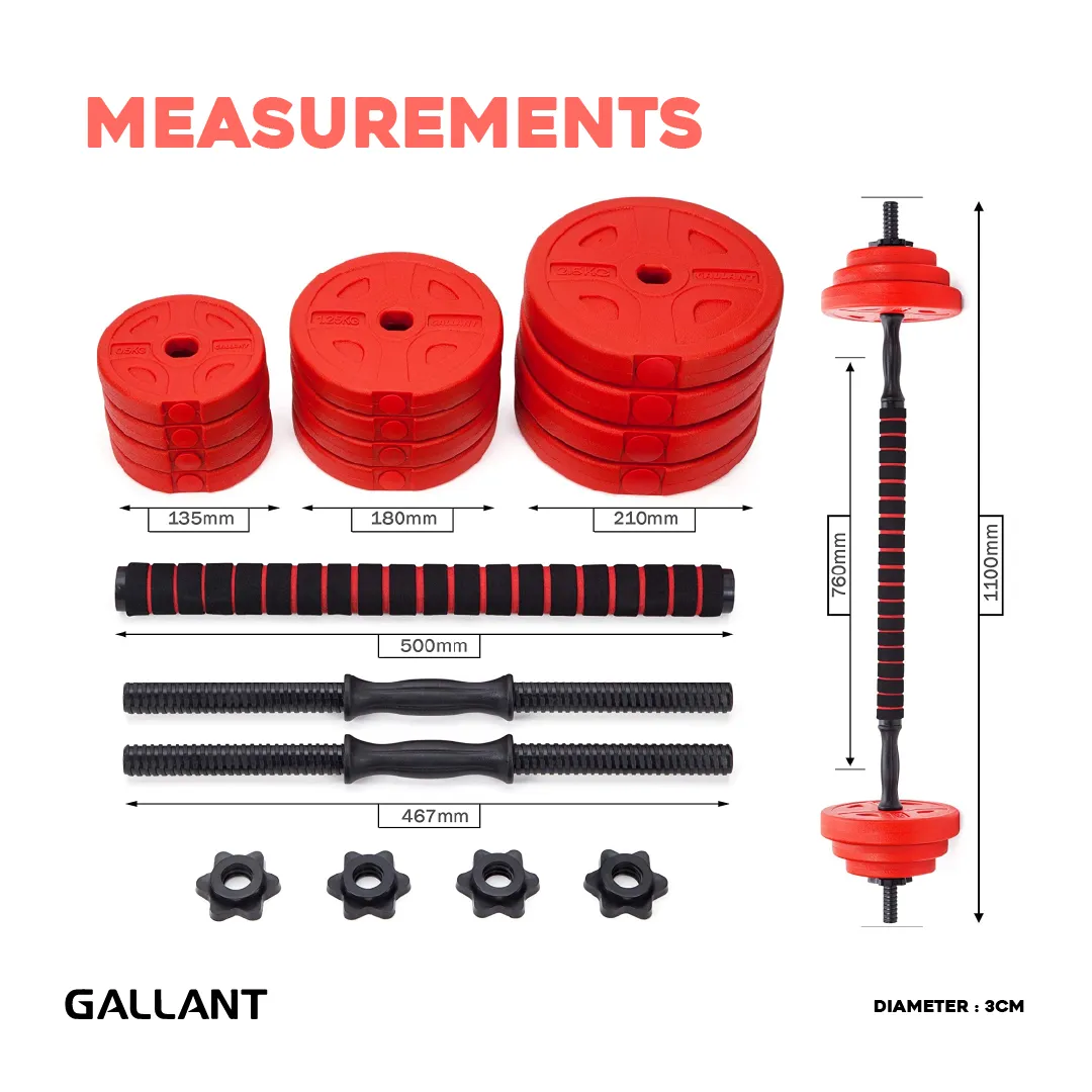 Gallant 20kg Adjustable Dumbbells Set, 2 in 1 Dumbbells and Barbell Hand Free Weights Dumbbells Set - Bar Weight Sets