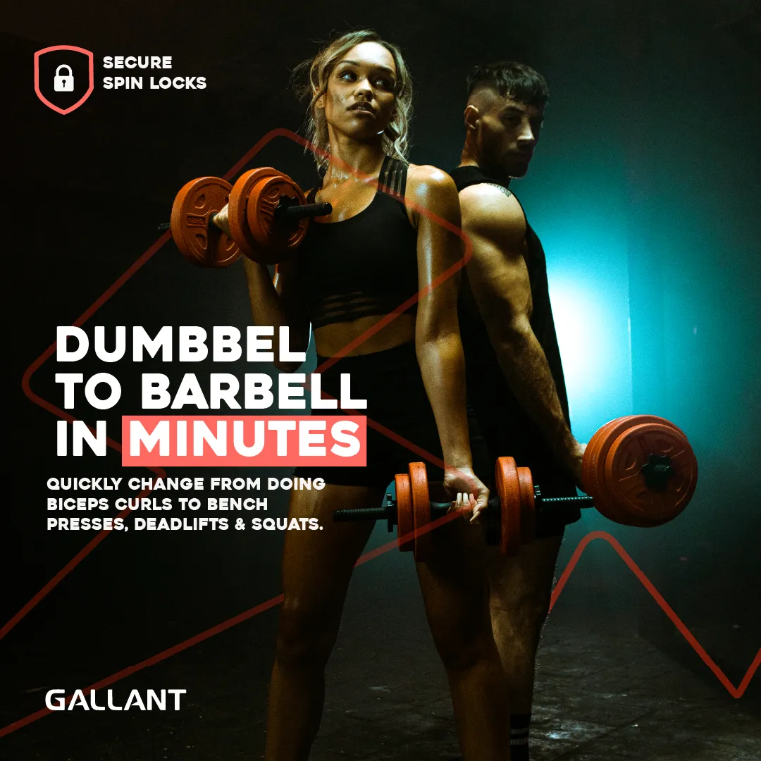 Gallant 20kg Adjustable Dumbbells Set, 2 in 1 Dumbbells and Barbell Hand Free Weights Dumbbells Set - Bar Weight Sets