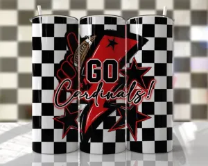 Go Cardinals checker sports cheer- 20oz stainless steel Tumbler