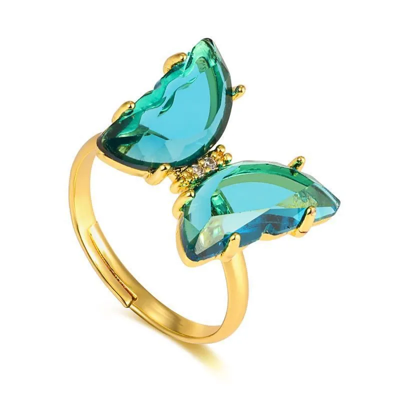 Gold Plated Blue Crystal Butterfly Ring