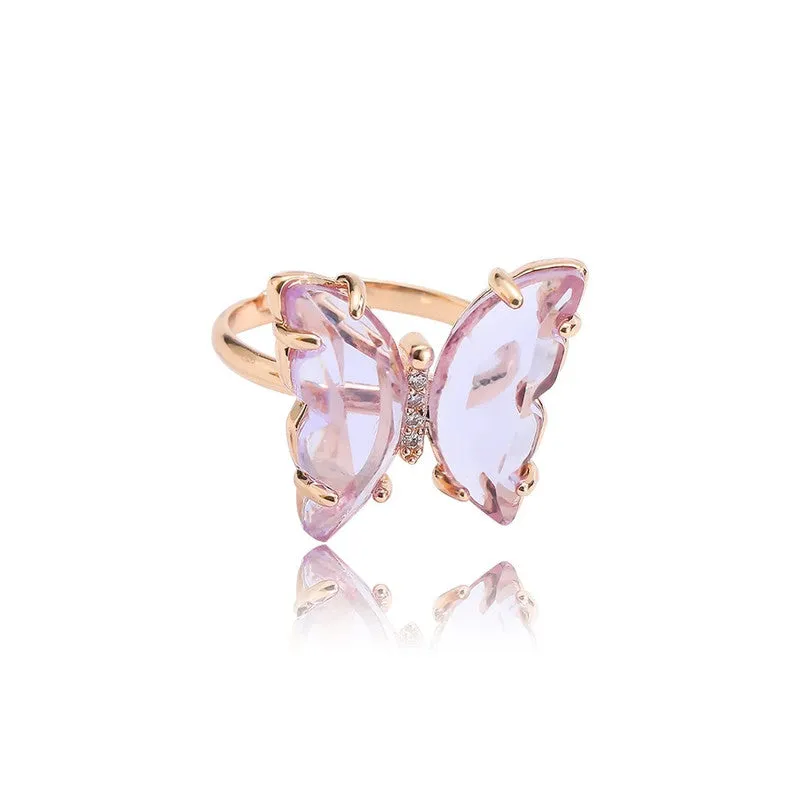 Gold Plated Purple Crystal Butterfly Ring