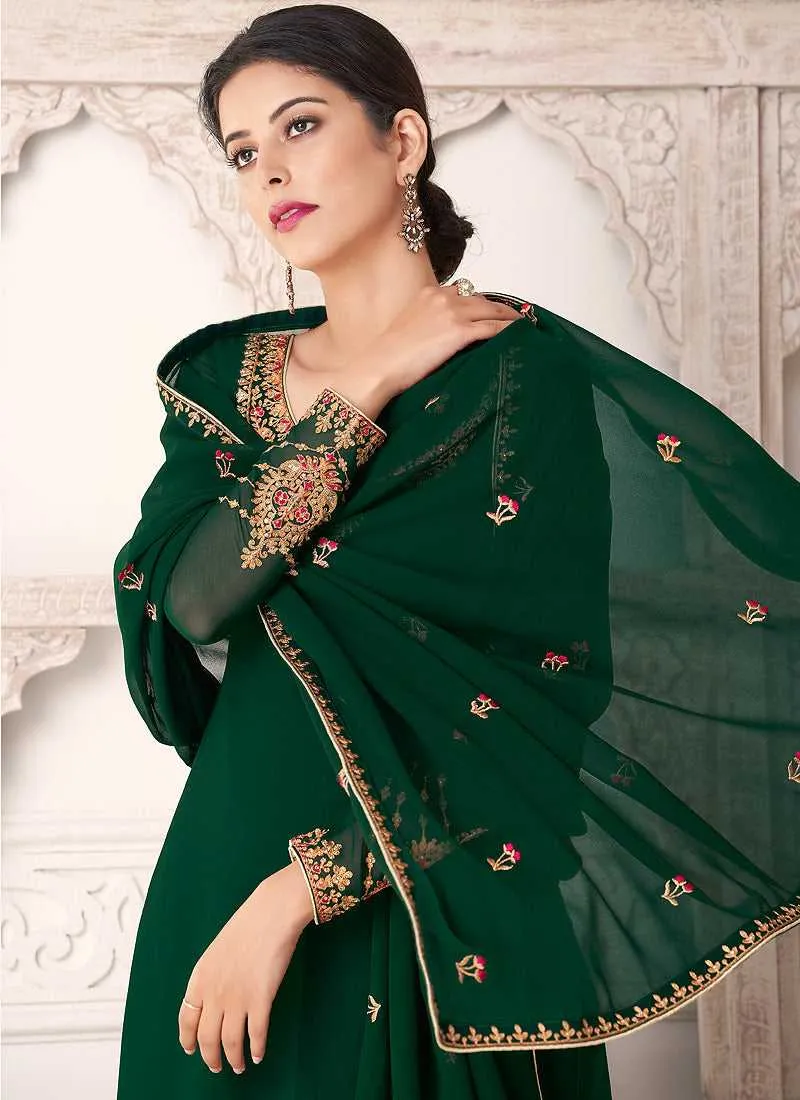 Green And Gold Embroidered Straight Pant Style Suit