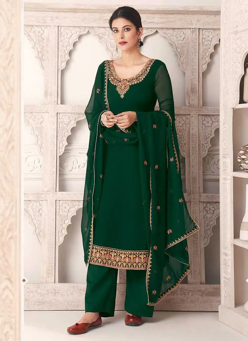 Green And Gold Embroidered Straight Pant Style Suit