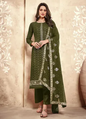 Green Straight Cut Embroidered Pant Style Suit