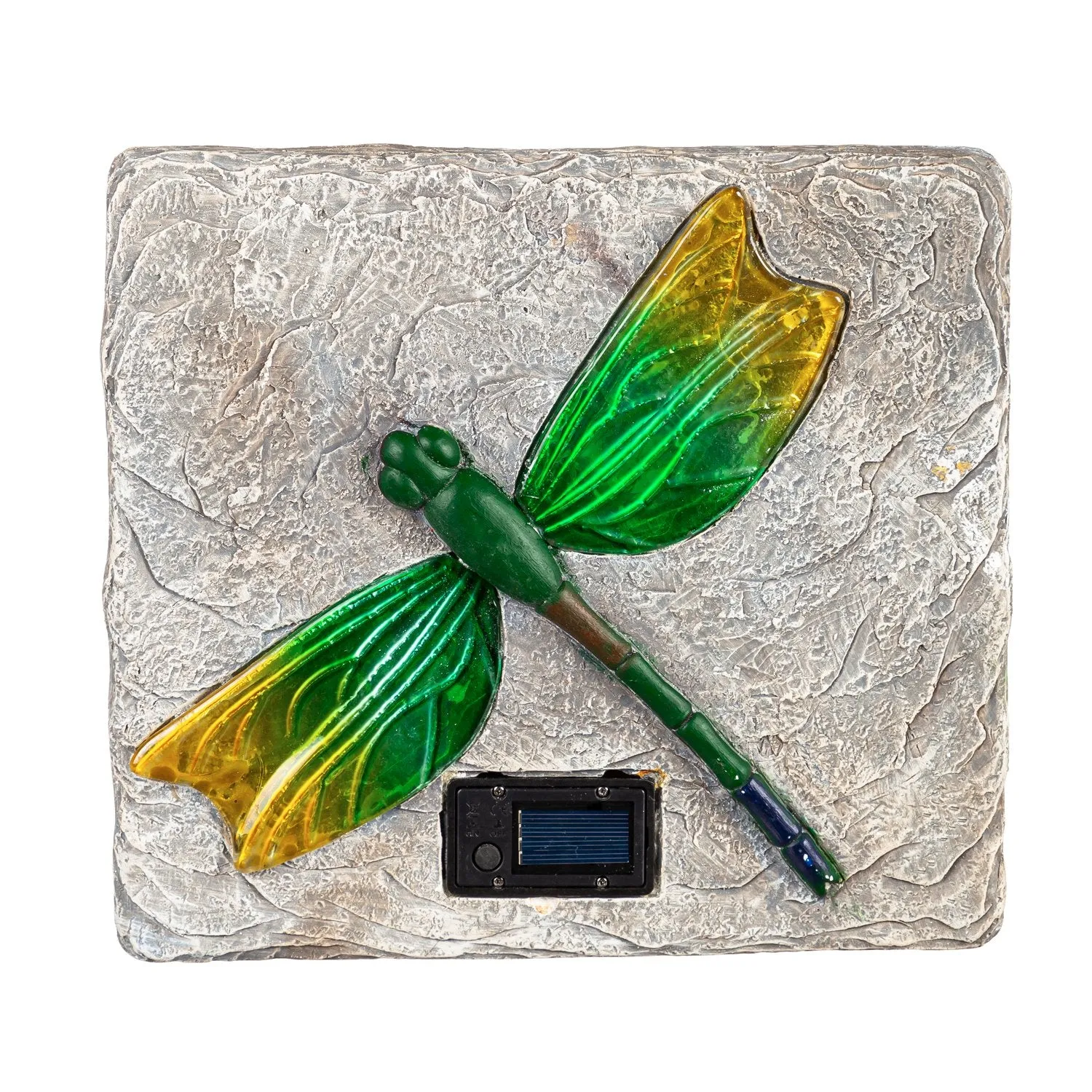 Hand Painted Glass Dragonfly Solar Garden Stone, 12.2"x12.2"x1.18"inches