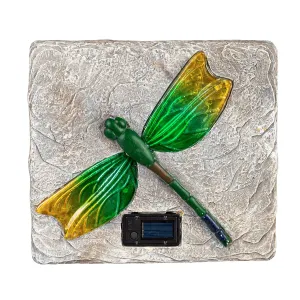 Hand Painted Glass Dragonfly Solar Garden Stone, 12.2"x12.2"x1.18"inches