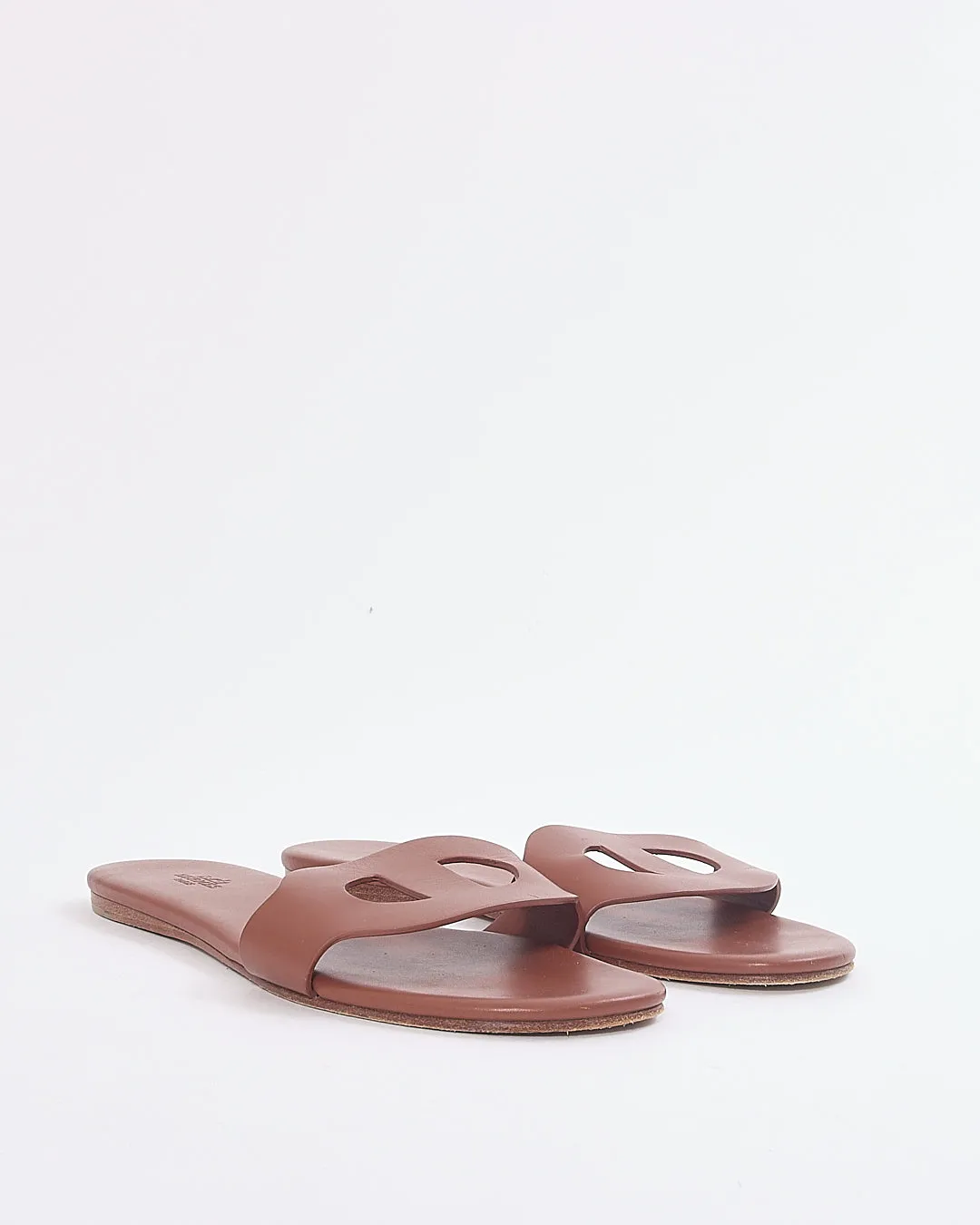 Hermes Gold Swift Lisboa Leather Slide Sandals - 38