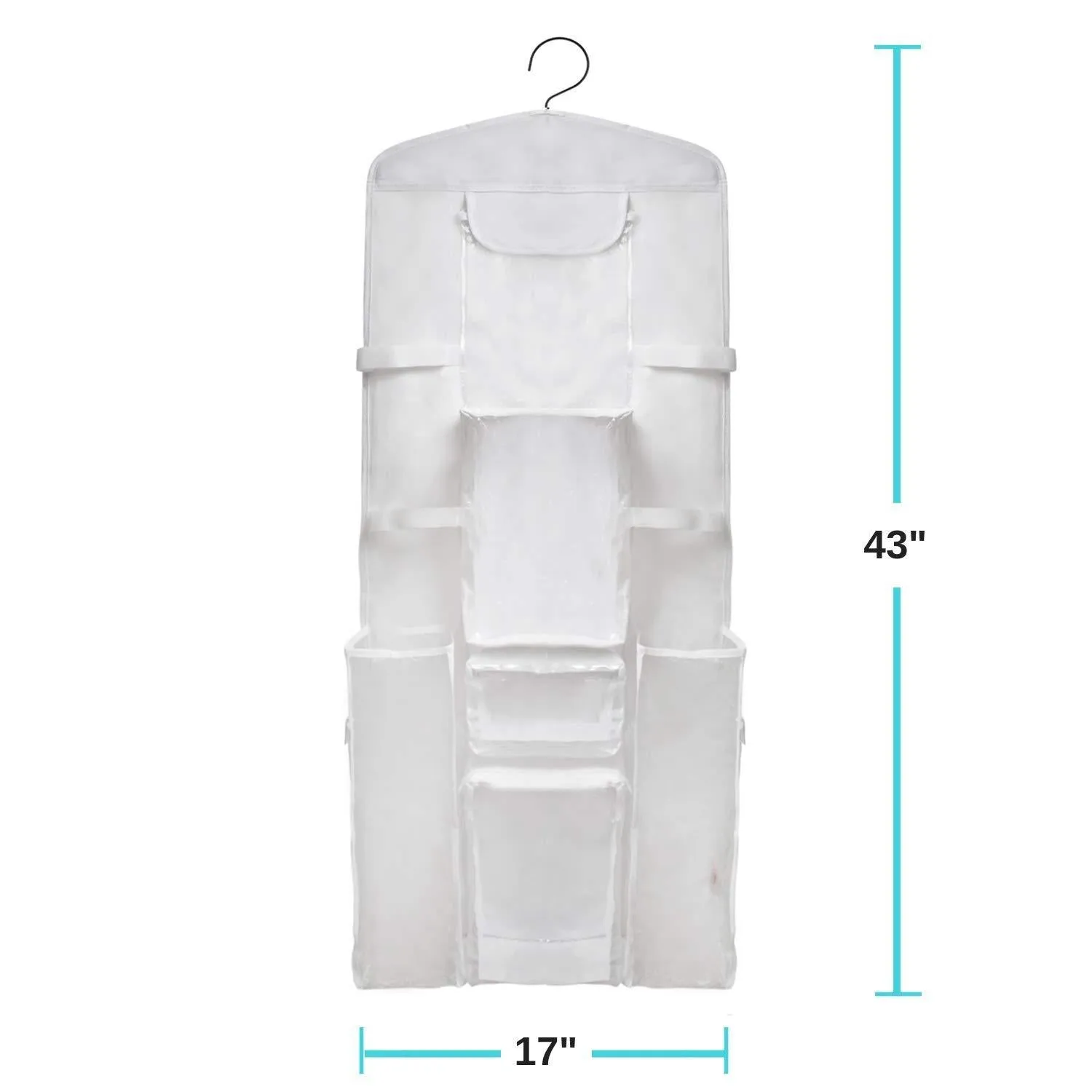Houseables Wrapping Paper Storage, Gift Wrap Organizer, 10 Pockets, 43" x 17", White/Clear, Plastic, Home Closet Organization, Hanging Craft Holder, for Christmas Decorations, Ornaments, Ribbons