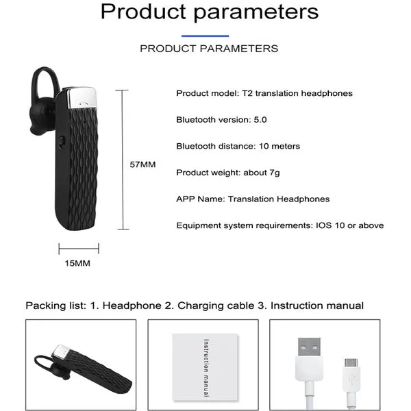Intelligent Voice Translation Earphone 33-Language Translator Bluetooth