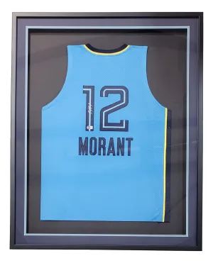 Ja Morant Memphis Signed Framed Light Blue Basketball Jersey BAS