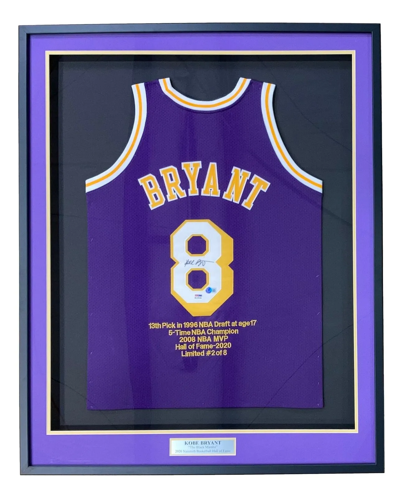 Kobe Bryant Signed Framed Custom Purple Basketball Stat Jersey BAS PSA