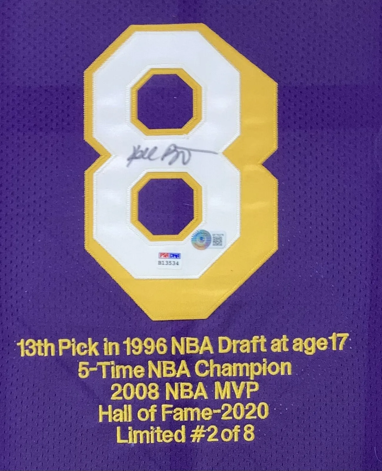 Kobe Bryant Signed Framed Custom Purple Basketball Stat Jersey BAS PSA