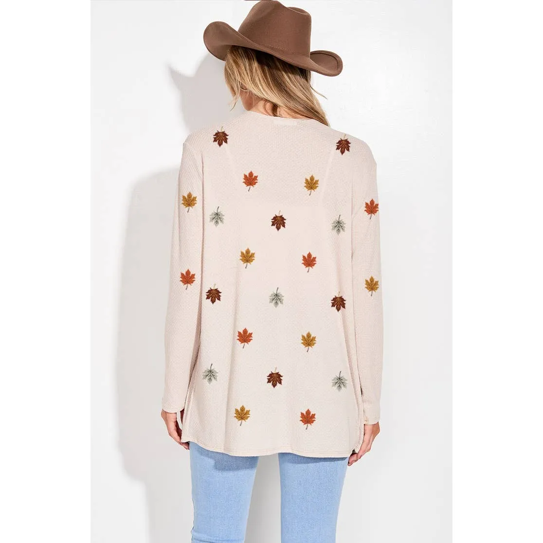 Leaves Print Knit Long Sleeve Cardigan