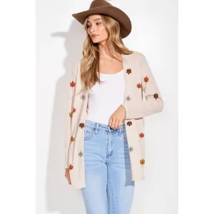 Leaves Print Knit Long Sleeve Cardigan