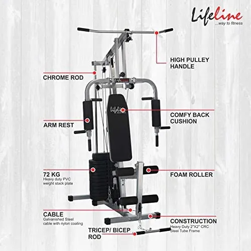 Lifeline Fitness HG-002 Multi Home Gym Combo with LT-201 Manual Treadmill for Home Gym Exercise with Cardio Weight Loss , 2 Level Inclination