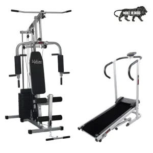 Lifeline Fitness HG-002 Multi Home Gym Combo with LT-201 Manual Treadmill for Home Gym Exercise with Cardio Weight Loss , 2 Level Inclination