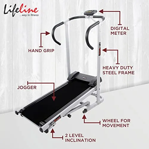 Lifeline Fitness HG-002 Multi Home Gym Combo with LT-201 Manual Treadmill for Home Gym Exercise with Cardio Weight Loss , 2 Level Inclination