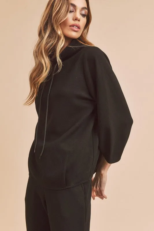 Lightweight Drawstring Mock Neck Sweatshirt