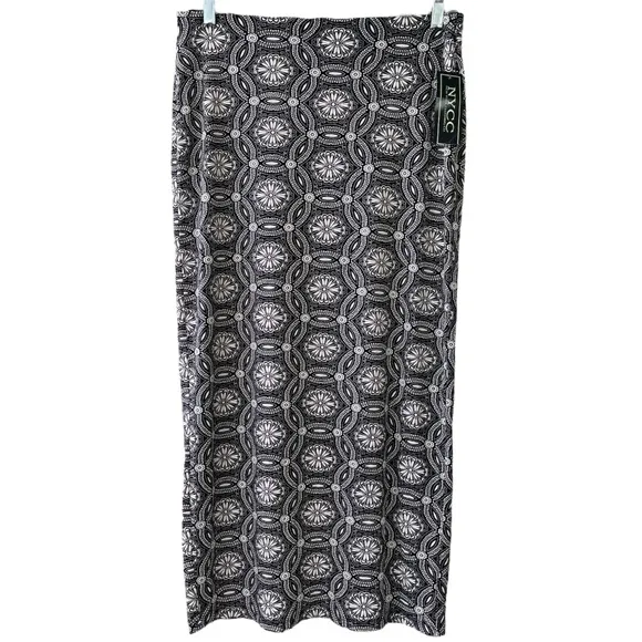 Long Pencil Skirt Floral Print Abstract Geometric Black White Pastel Rose Pink
