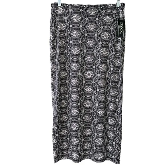 Long Pencil Skirt Floral Print Abstract Geometric Black White Pastel Rose Pink