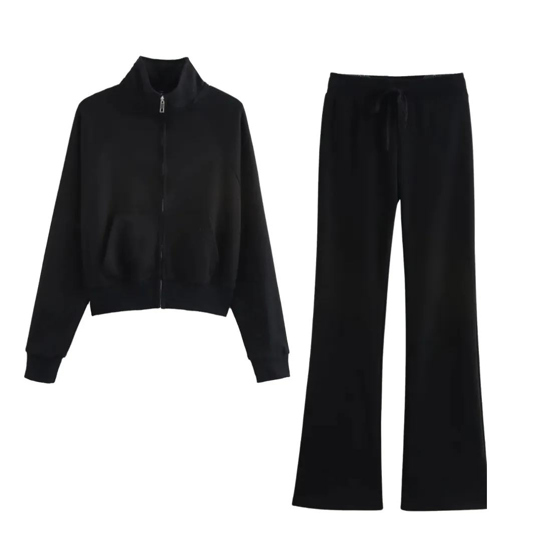 Long Sleeve Zipper Jacket and Flared Sweats