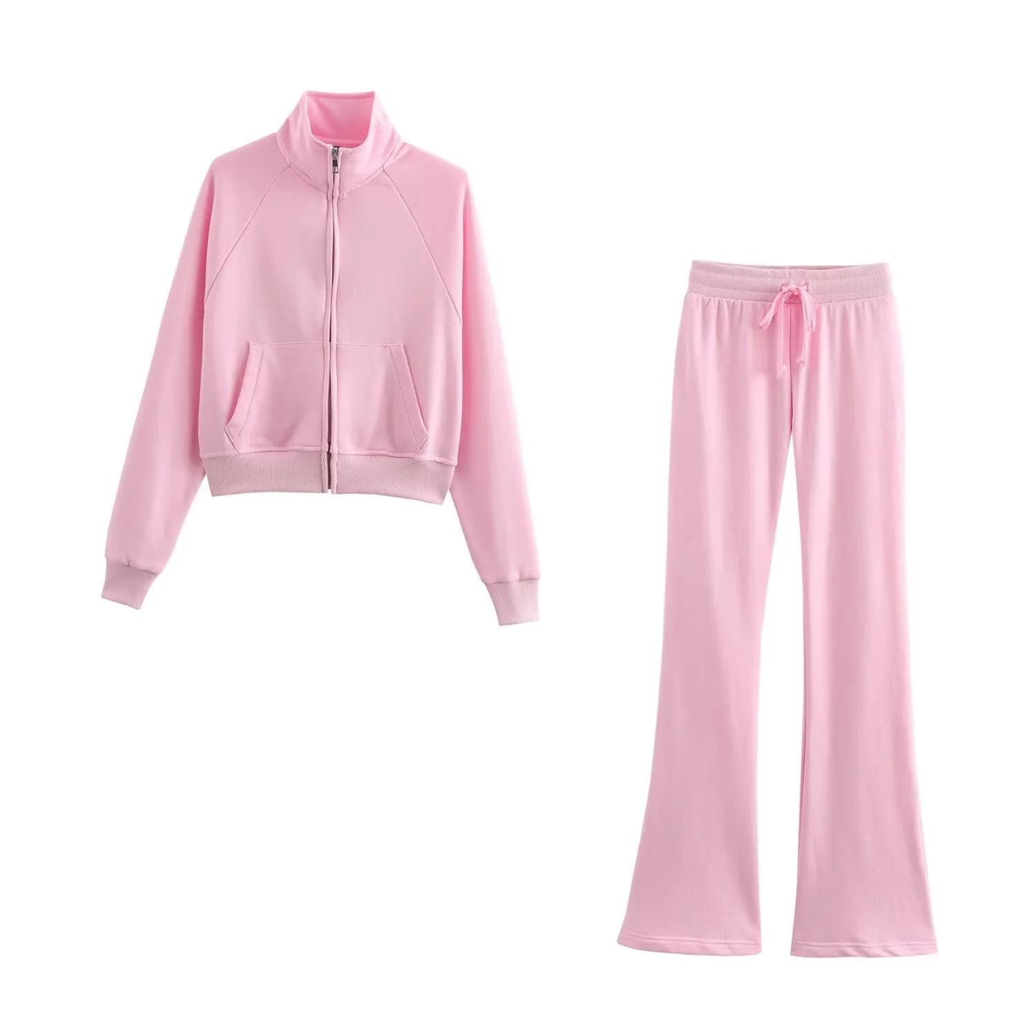Long Sleeve Zipper Jacket and Flared Sweats