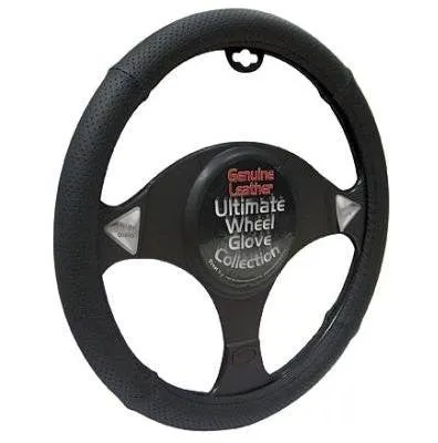 Luxury Genuine Black Real Leather With Black Stitching Car Steering Wheel Cover