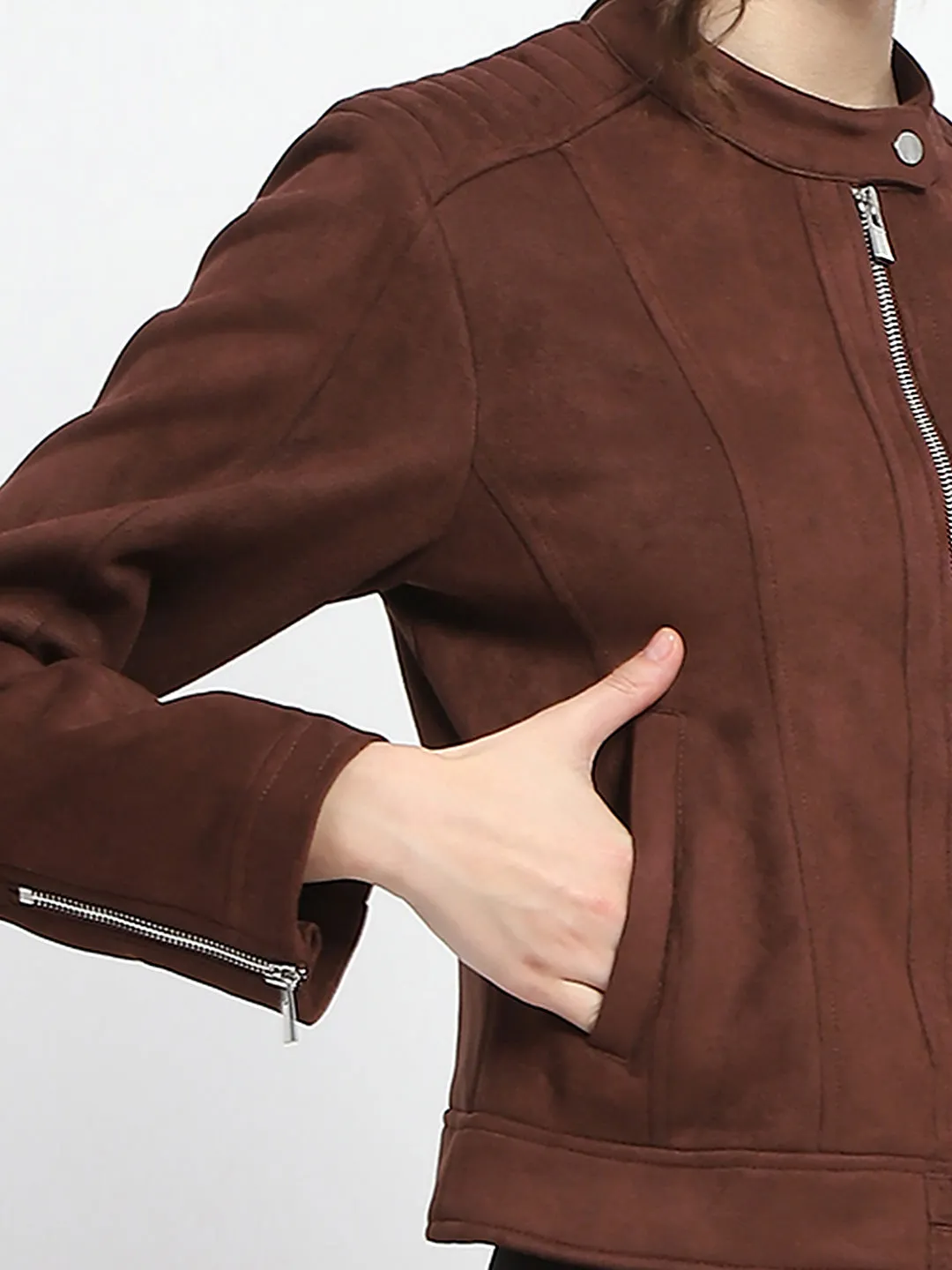 Madame Flap Collared Coffee Suede Jacket