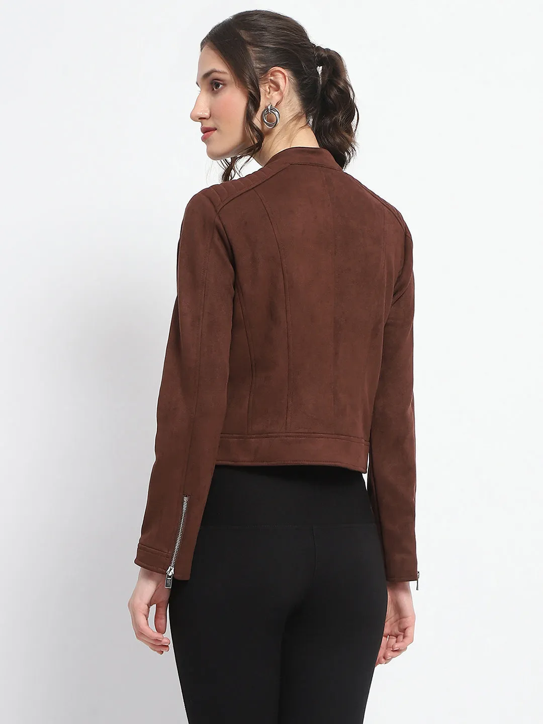 Madame Flap Collared Coffee Suede Jacket