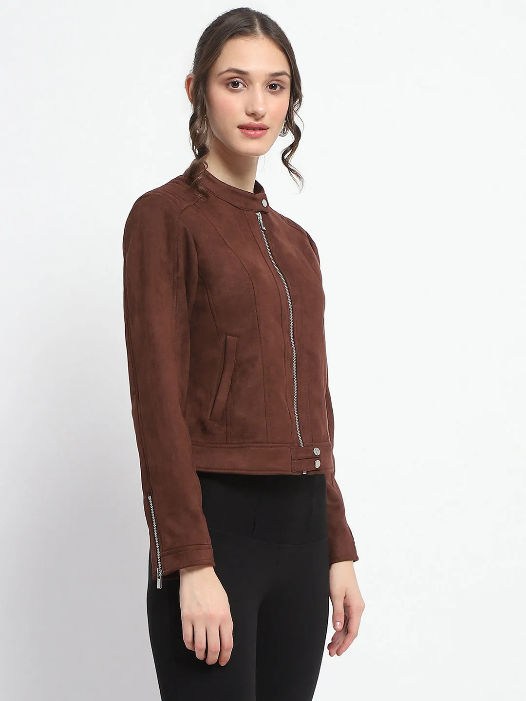 Madame Flap Collared Coffee Suede Jacket