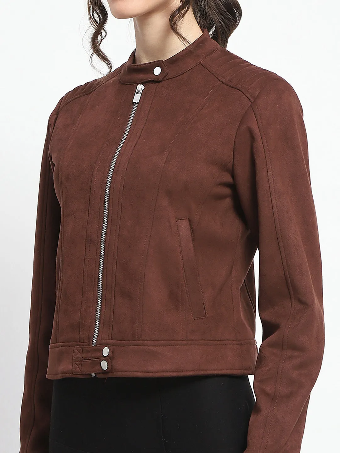 Madame Flap Collared Coffee Suede Jacket