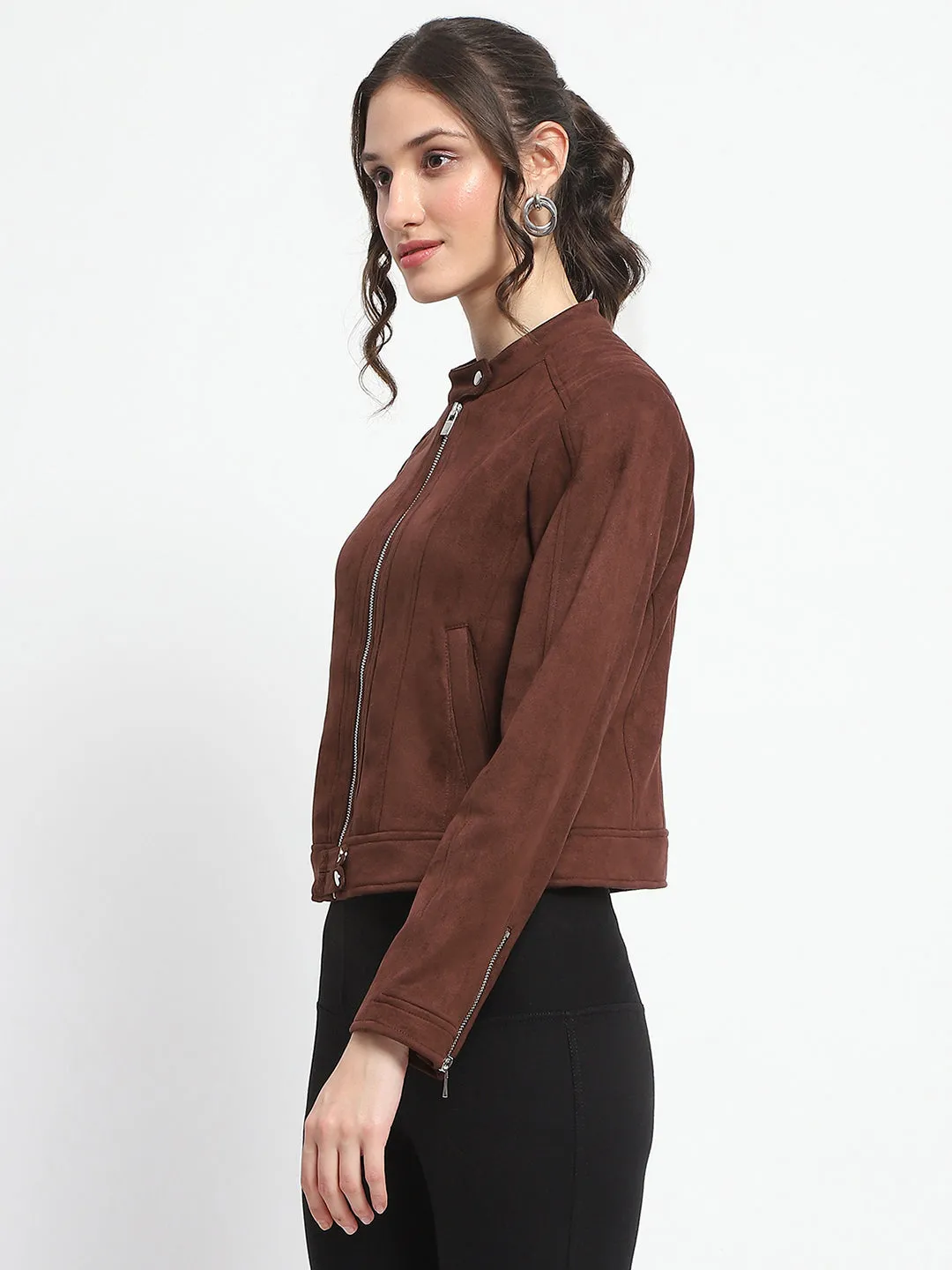 Madame Flap Collared Coffee Suede Jacket