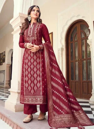 Maroon and Gold Embroidered Pant Style Suit