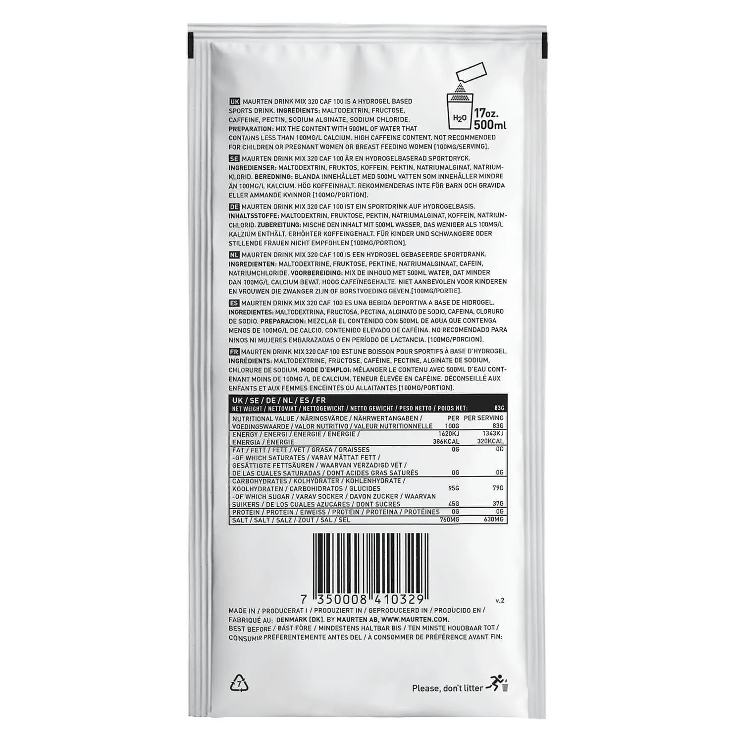 Maurten Energy Drink Mix 320 CAF100 Box (14 Sachets) with Free Water Bottle