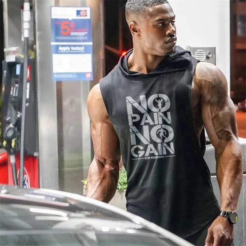 Men Bodybuilding Hooded Tank Top