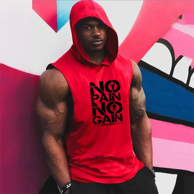 Men Bodybuilding Hooded Tank Top