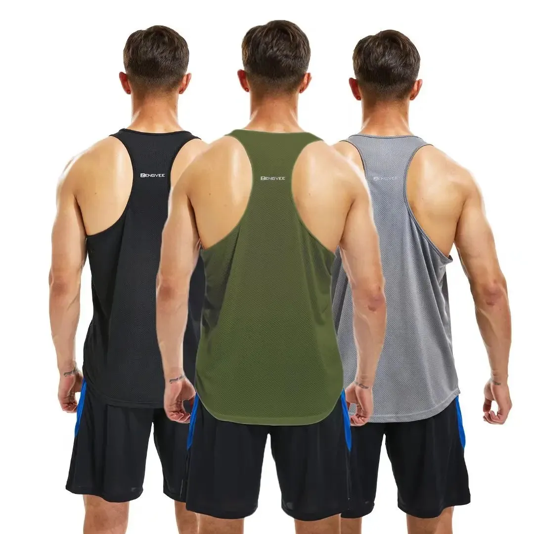 Men's 3 Pack Running Muscle Tank Tops - Dry-Fit Workout Sleeveless Tops, Breathable Y-Back Shirts, Training Bodybuilding Vests
